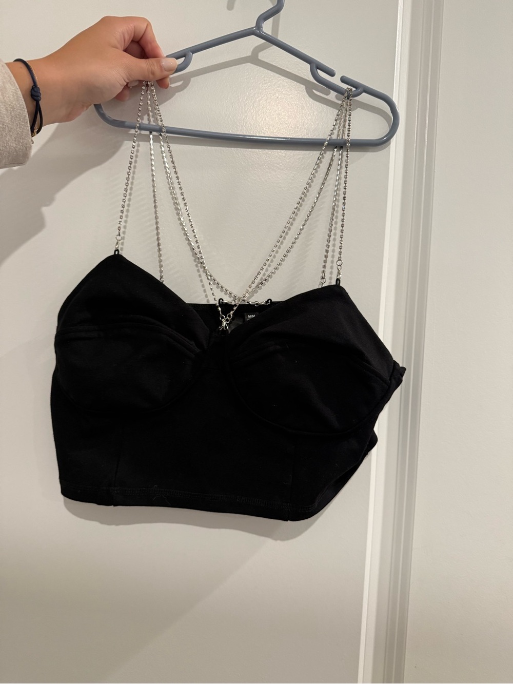 Garage Black Crop Bustier with Silver Chain Straps